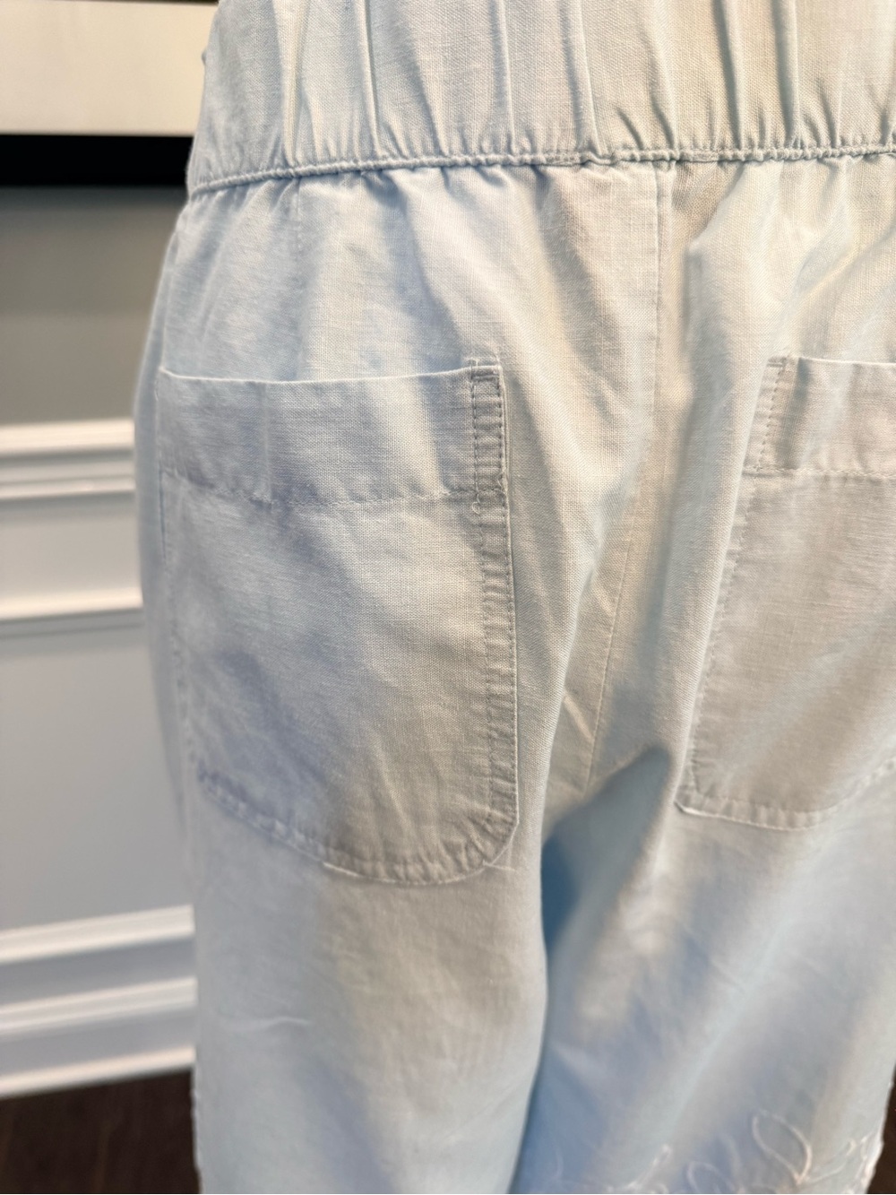 Talbots Petite Light Blue Eyelet Embroidered Linen Blend Crop Pants MP - Picture 8 of 13